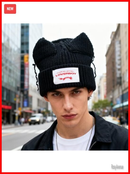 Unisex Knitted Bunny Ear Beanie Cute Slouchy Hat Winter Warm Y2K Skull Cap
